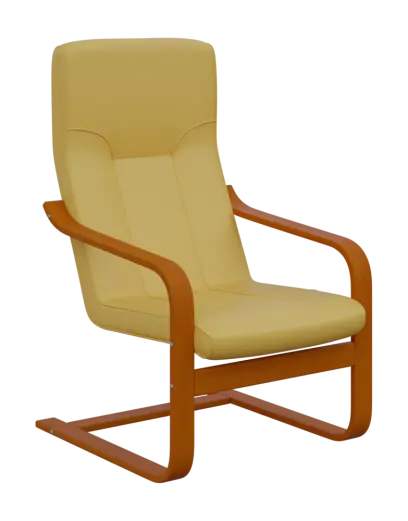 BO - 1 křeslo, dřevěná kostra, moření třešeň, koženka OTO ZO 2, žlutá písková